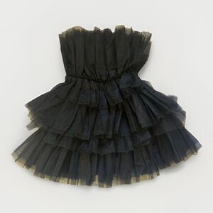 MABLE Womens S Strapless Tiered Tulle Cocktail Dress Short Mini Party BLACK